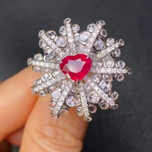 372#GRS natural Myanmar pigeon blood red ruby ring with main stone of 2.02 carats and 18k gold inlaid diamonds, accompanied by an international certificate