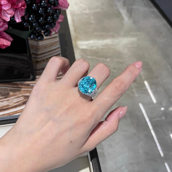 #289 S925 silver 18ct fashionable niche designer style egg-shaped Paraiaba color ladies' ring - Image 8