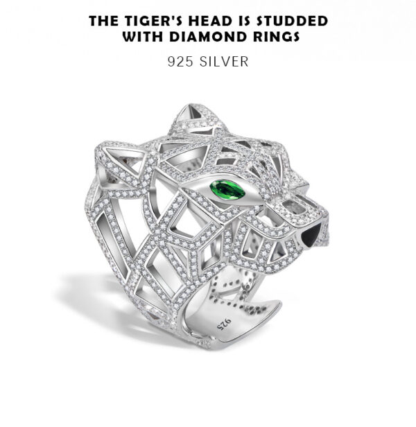#204 S925 Silver micro-set zircon leopard head ring, an exaggerated and distinctive high-carbon diamond ring - Image 7