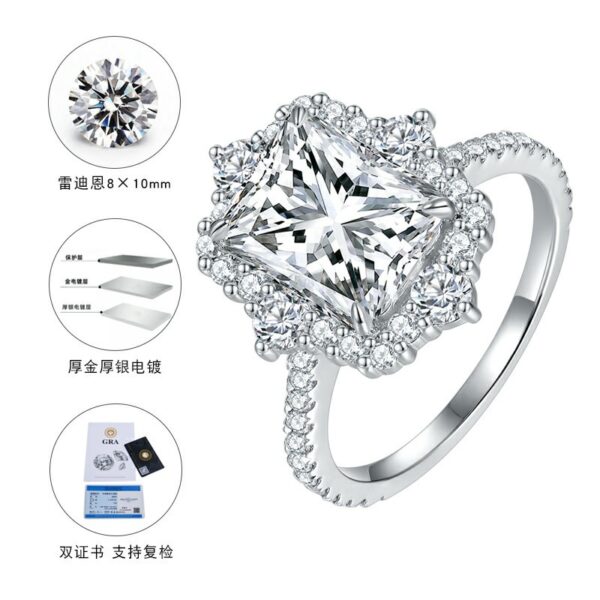 #232 S925 Silver Light Luxury, Exquisite and high-end 4-carat Redien Che All-Moissan diamond ring - Image 5