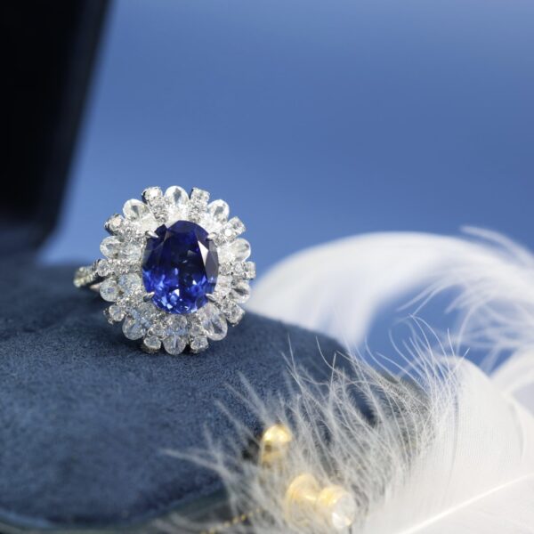 #140 S925 Silver Light Luxury Exquisite High-end 5-carat cultivated sapphire ring - Image 11
