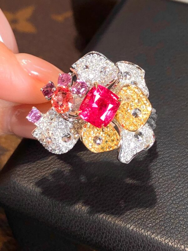 399#High end fashion natural fire lotus color spinel ring with 1.54 carats of main stone and 18k gold inlaid with natural diamonds - Image 5