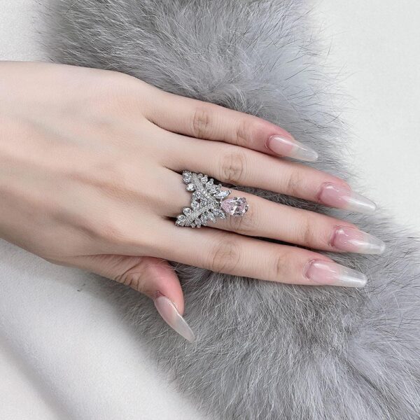 #276 New S925 Silver 2ct Pear-Shaped 7*10mm Feather Crown High-Carbon Diamond Ladies' Ring - Image 9