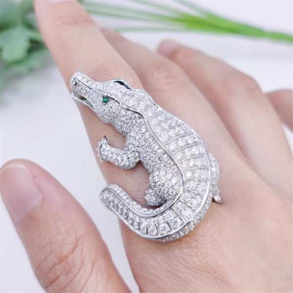 394#S925 silver plated platinum moissanite high-end fashion crocodile ring for men and women, European and American jewelry processing customization - Image 9