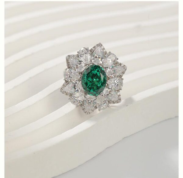 #179 S925 Silver Ice Flower Cut High Carbon Drill Oval Ring for Women - Image 10