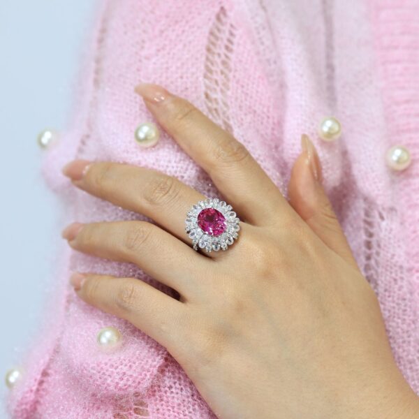 #138 S925 Silver Light Luxury, Exquisite and high-end 5-carat cultivated pink sapphire ring - Image 6