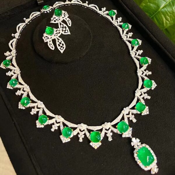 #213 Natural Emerald Evening Dress Necklace, main stone 63.31-carat 18k gold set with diamonds and certificate - Image 6