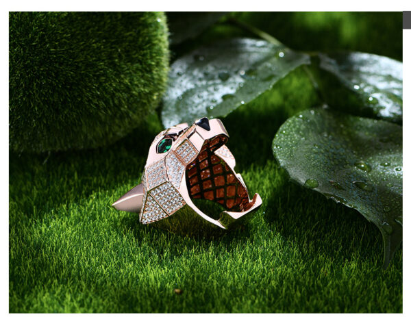 #205 S925 Silver micro-set zircon leopard head ring, a highly exaggerated and distinctive high-carbon diamond ring - Image 13