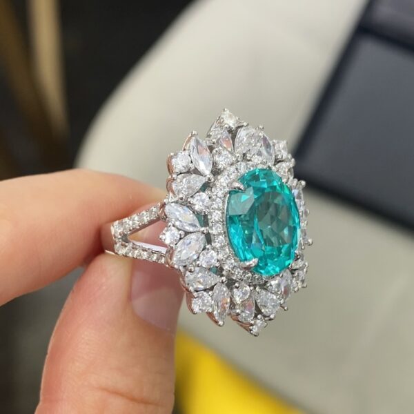 #150 S925 Silver Light Luxury Exquisite High-end Cultivated Paraiba Oval 6-carat ring - Image 5