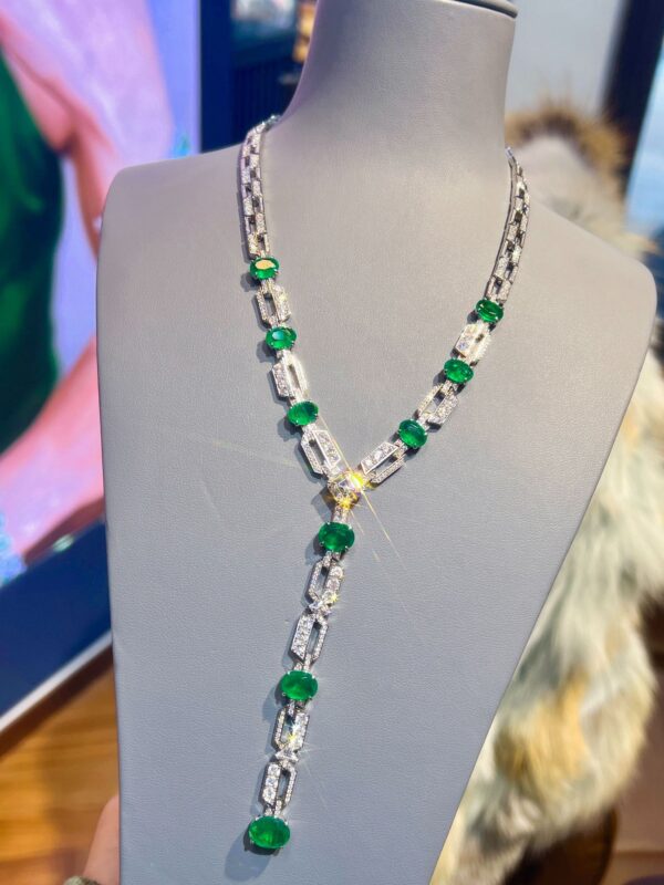 51# 925 Silver Gold-plated Y-shaped cultivated emerald Dinner necklace - Image 4