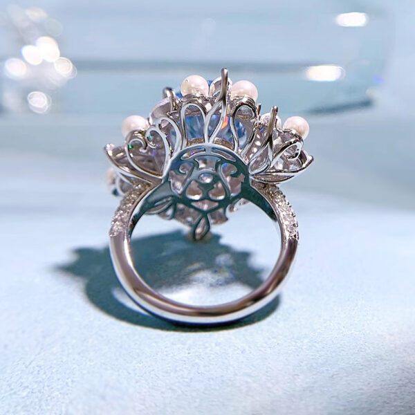 #287 S925 silver pear-shaped 11*15mm aquamarine high-carbon diamond-set pearl women's ring - Image 9