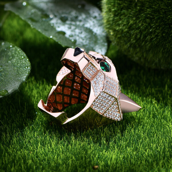 #205 S925 Silver micro-set zircon leopard head ring, a highly exaggerated and distinctive high-carbon diamond ring - Image 14