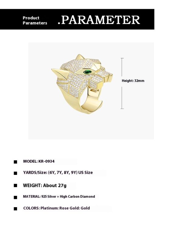 #205 S925 Silver micro-set zircon leopard head ring, a highly exaggerated and distinctive high-carbon diamond ring - Image 15