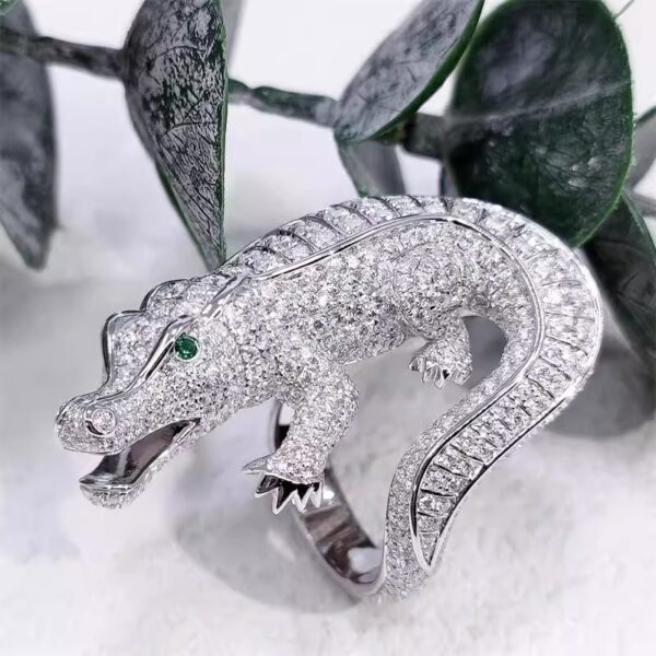 394#S925 silver plated platinum moissanite high-end fashion crocodile ring for men and women, European and American jewelry processing customization - Image 10