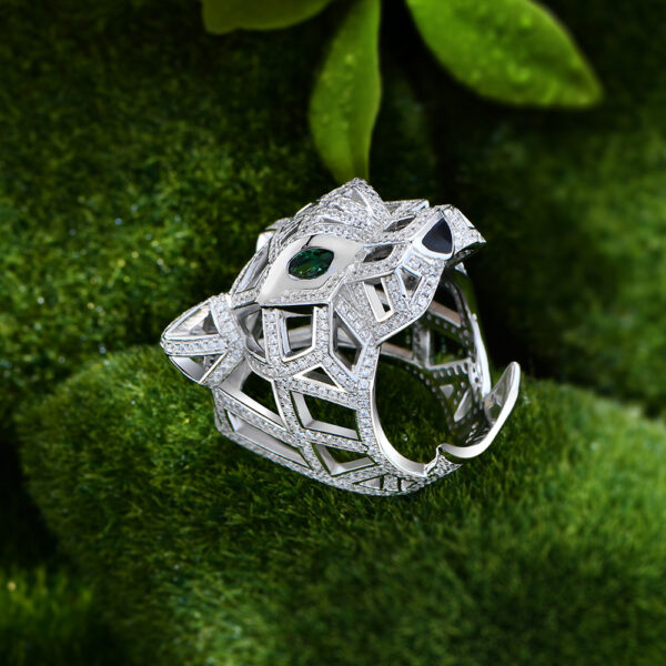 #204 S925 Silver micro-set zircon leopard head ring, an exaggerated and distinctive high-carbon diamond ring - Image 8