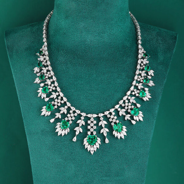 #303 S925 silver large-carat laboratory-grown emerald ladies' evening necklace - Image 9