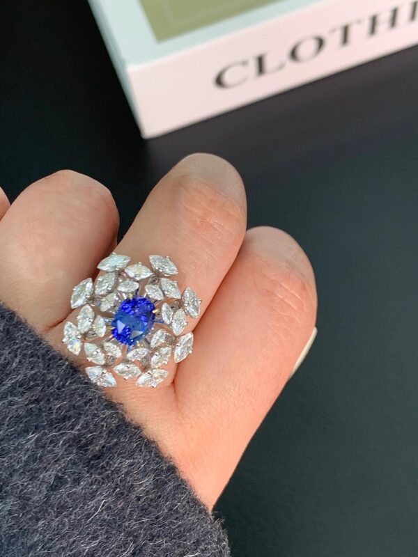 401#High end fashion natural Sri Lankan cornflower sapphire ring with main stone 2.32 carats 18k gold mm - Image 8