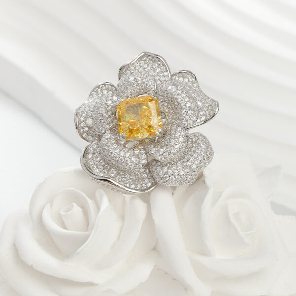 #167 Stylish and high-end floral design, square chamfered 10*10mm yellow ice flower cut high-carbon diamond ring - Image 14