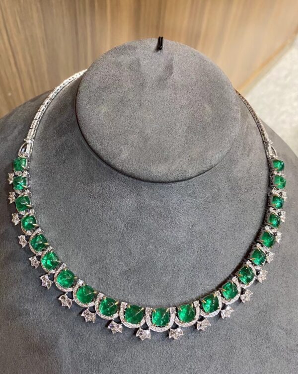 #214 Natural Sugar Tower Emerald Necklace features a 35.03-carat 18k gold main stone set with diamonds - Image 6