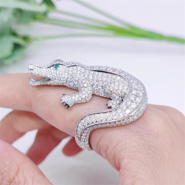 394#S925 silver plated platinum moissanite high-end fashion crocodile ring for men and women, European and American jewelry processing customization - Image 12