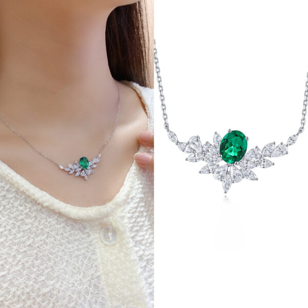 #270 S925 silver laboratory-grown Paraiba necklace collar chain. The main stone weighs approximately 3.2 carats. - Image 10