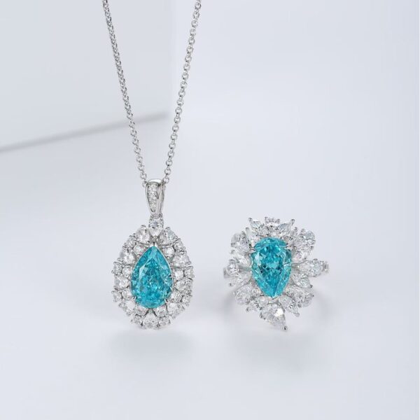 #231 6.5ct Large water Drop Paraiba High Carbon Diamond ring - Image 9