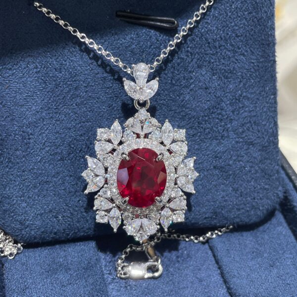 #309 6-carat laboratory-grown ruby gold-plated silver ring, necklace pendant, earrings - Image 6