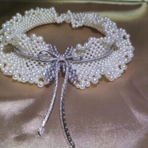 #111 925 Silver inlaid zircon natural pearl necklace, hand-woven pearl necklace