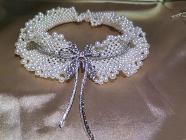 #111 925 Silver inlaid zircon natural pearl necklace, hand-woven pearl necklace