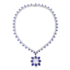 #266 S925 silver laboratory-grown blue sapphire necklace, earrings, and ring