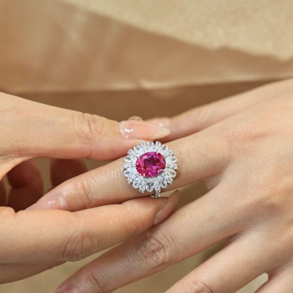#138 S925 Silver Light Luxury, Exquisite and high-end 5-carat cultivated pink sapphire ring - Image 7