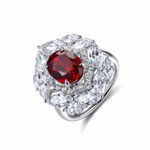 #208 S925 silver-gold plated laboratory-grown pigeon blood ruby oval-shaped 3-carat ring