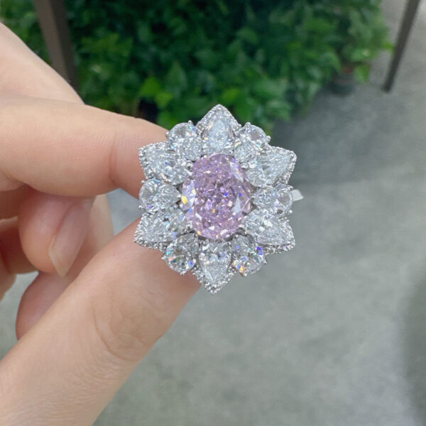 #179 S925 Silver Ice Flower Cut High Carbon Drill Oval Ring for Women - Image 12
