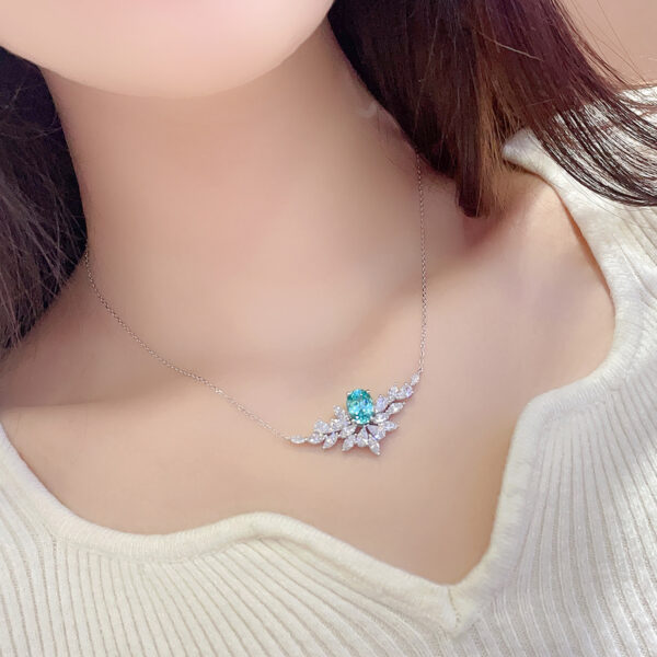 #270 S925 silver laboratory-grown Paraiba necklace collar chain. The main stone weighs approximately 3.2 carats. - Image 5