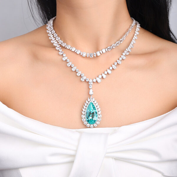 #215 S925 silver laboratory-grown Paraiba necklace. Main stone: 44.93 carats - Image 7