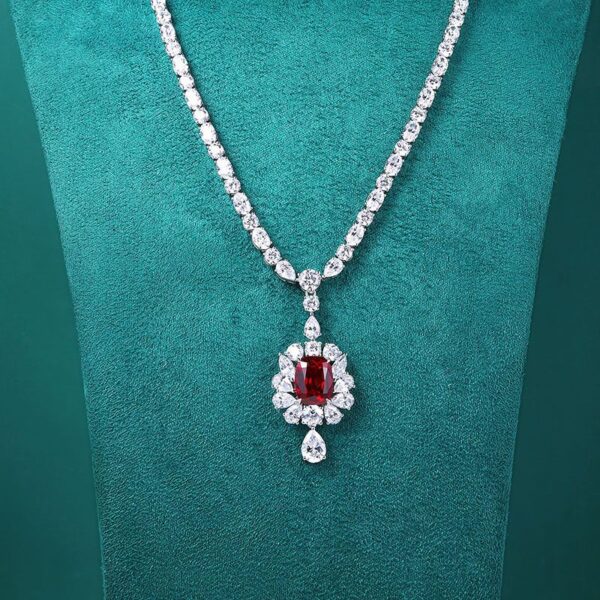 #271 S925 silver Laboratory-grown ruby pigeon-blood red ladies' necklace - Image 2