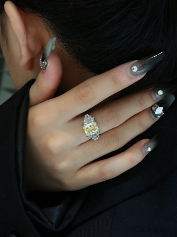 # 203 S925 Silver micro-set zircon 8*10 ice flower cut ring, high-carbon diamond square large diamond ring for girls - Image 15