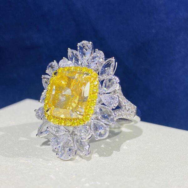 6666#GIA yellow diamond ring 5.92 carats cushion shaped luxury surround rose cut natural colored diamond ring ring ring for women - Image 5