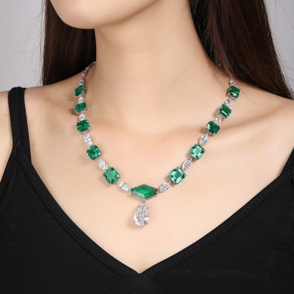#302 S925 silver fashion evening lady's necklace, cultivated emerald necklace, collar chain - Image 7
