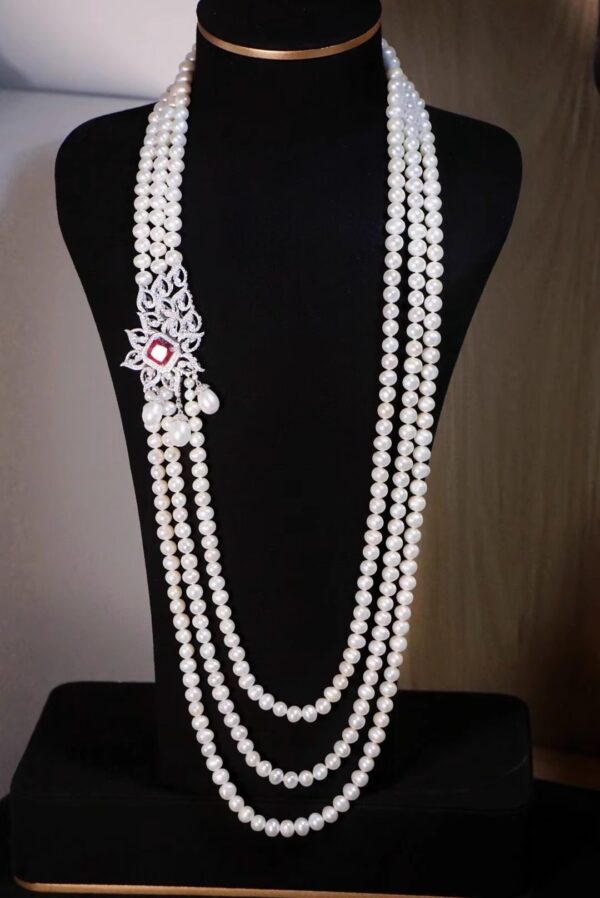 #100 Natural freshwater Pearl Sweater Chain Long Necklace 925 Silver inlaid Zircon necklace