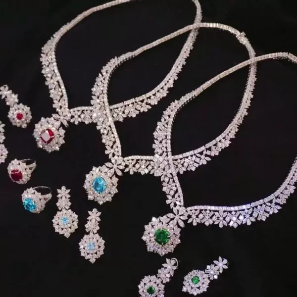 #101 925 Silver-inlaid Zircon Necklace and Earring set - Image 7