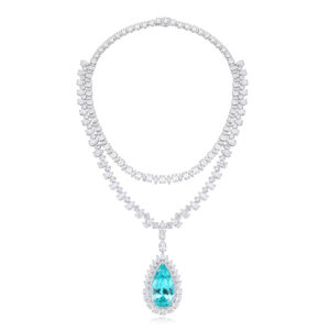 #215 S925 silver laboratory-grown Paraiba necklace. Main stone: 44.93 carats