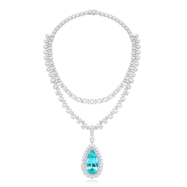 #215 S925 silver laboratory-grown Paraiba necklace. Main stone: 44.93 carats