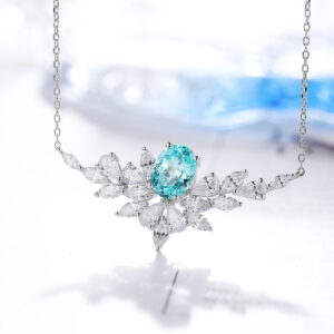 #270 S925 silver laboratory-grown Paraiba necklace collar chain. The main stone weighs approximately 3.2 carats.