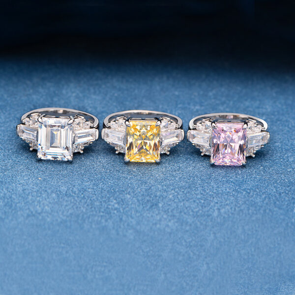 # 203 S925 Silver micro-set zircon 8*10 ice flower cut ring, high-carbon diamond square large diamond ring for girls - Image 2