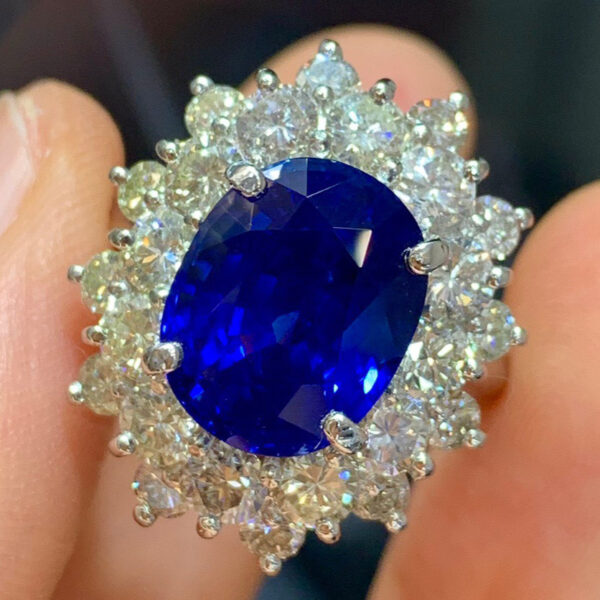398#AIGS High Order Natural Sri Lanka Royal Blue Sapphire Ring Main Stone 7.21 carat pt with Natural Diamond - Image 4