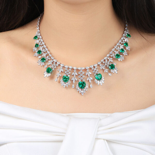 #303 S925 silver large-carat laboratory-grown emerald ladies' evening necklace - Image 2