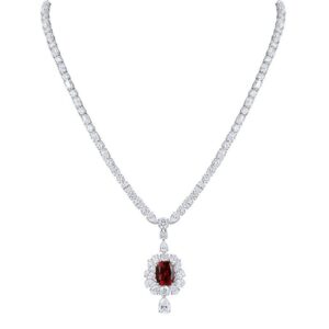 #271 S925 silver Laboratory-grown ruby pigeon-blood red ladies' necklace
