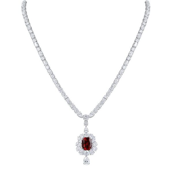 #271 S925 silver Laboratory-grown ruby pigeon-blood red ladies' necklace
