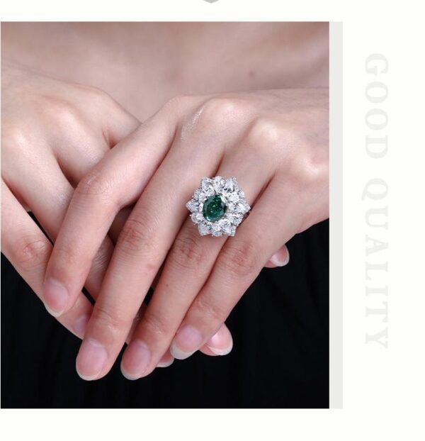 #179 S925 Silver Ice Flower Cut High Carbon Drill Oval Ring for Women - Image 2